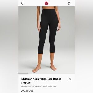 Lululemon Align Ribbed High-Rise Crop 23” Size 8